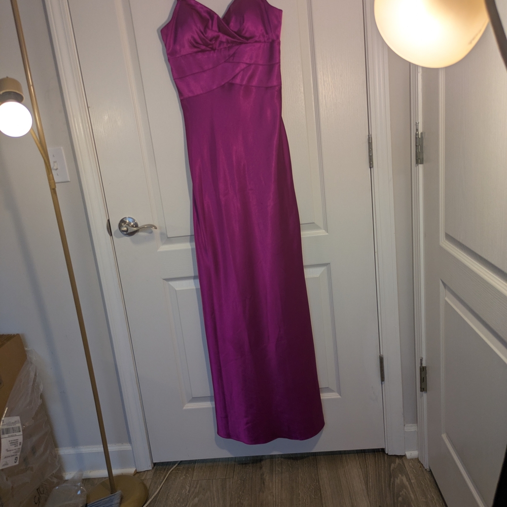 OC by Oleg Cassini Satin Maxi Dress in Fuchsia